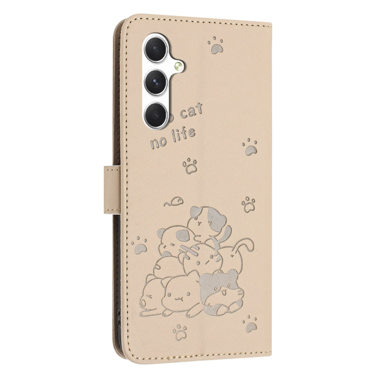 For Samsung Galaxy S25 / S24 5G Embossed Kitten Phone Leather Case with Lanyard(Beige) - Galaxy S24 5G Cases by PMC TechLife | Online Shopping South Africa | PMC TechLife | Buy Now Pay Later Mobicred