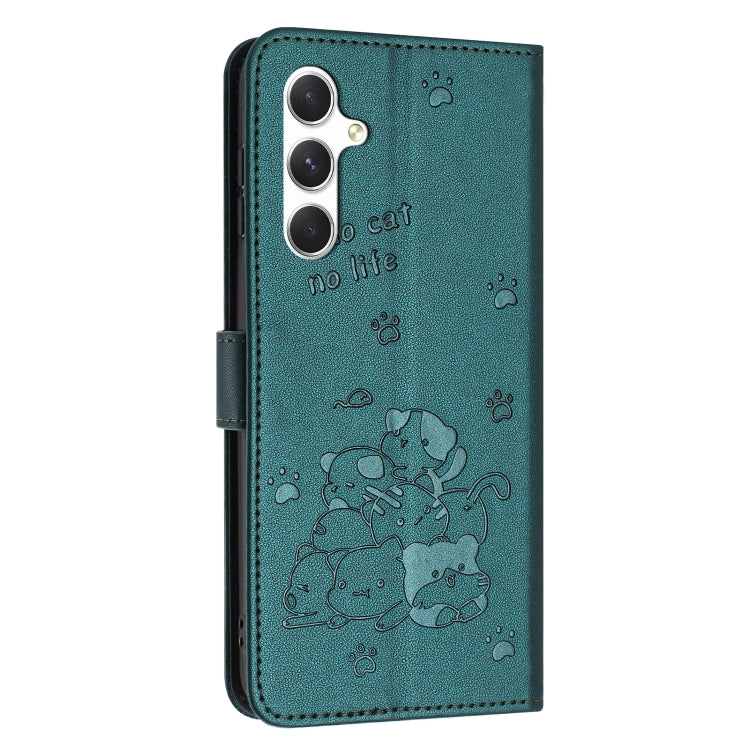 For Samsung Galaxy S25 / S24 5G Embossed Kitten Phone Leather Case with Lanyard(Dark Green) - Galaxy S24 5G Cases by PMC TechLife | Online Shopping South Africa | PMC TechLife | Buy Now Pay Later Mobicred