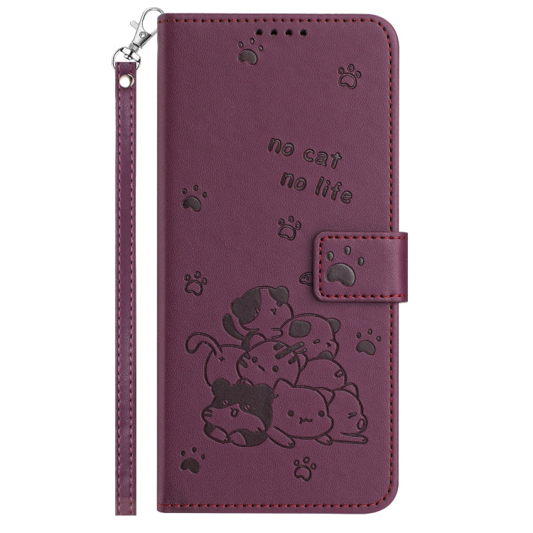 For Samsung Galaxy S25 / S24 5G Embossed Kitten Phone Leather Case with Lanyard(Wine Red) - Galaxy S24 5G Cases by PMC TechLife | Online Shopping South Africa | PMC TechLife | Buy Now Pay Later Mobicred