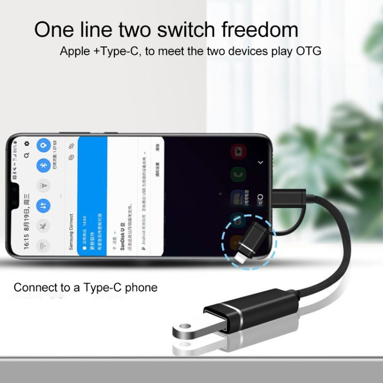 3 in 1 USB Female to Micro USB, Type-C, 8 Pin Male OTG Adapter(Silver) - OTG Adapter by PMC Jewellery | Online Shopping South Africa | PMC Jewellery | Buy Now Pay Later Mobicred