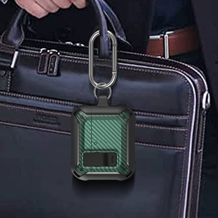 For AirPods 4 Bumblebee Carbon Fiber Shockproof Protective Case with Switch(Green) - For AirPods 4 by PMC Jewellery | Online Shopping South Africa | PMC Jewellery | Buy Now Pay Later Mobicred