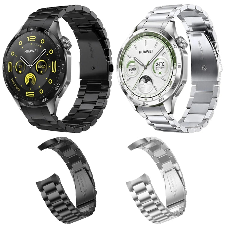 For Huawei Watch GT 5 46mm Curved Flat Buckle Three Beads Stainless Steel Watch Band(Silver) - free shipping - PMC TechLife - Order now!