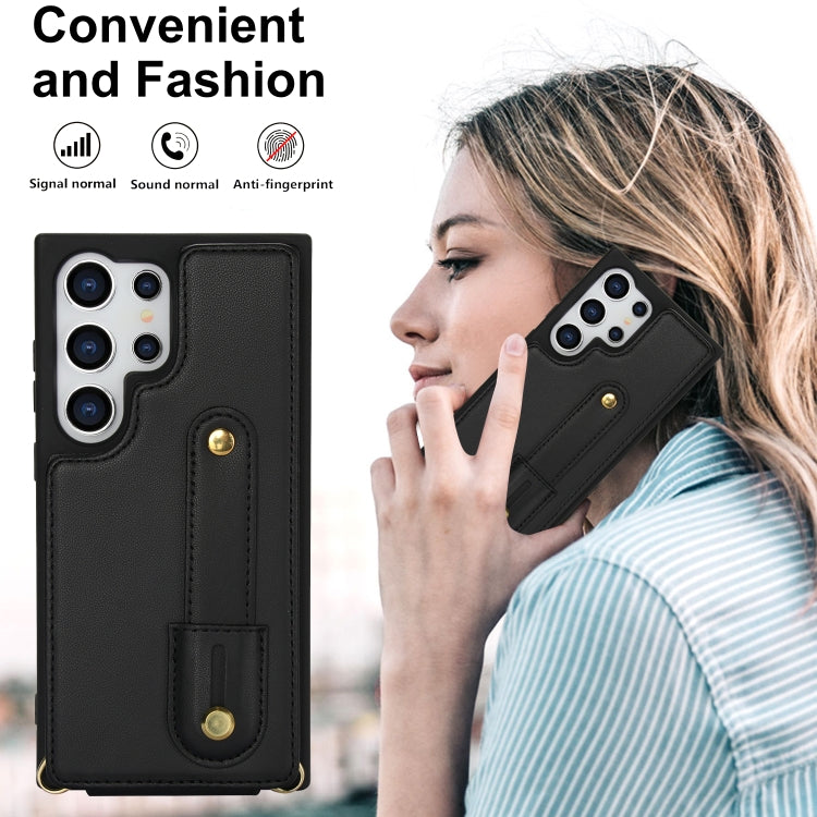 For Samsung Galaxy S25 Ultra 5G Wristband Vertical Flip Wallet Back Cover Phone Case with Long Lanyard(Black) - free shipping - PMC Jewellery - Order now!