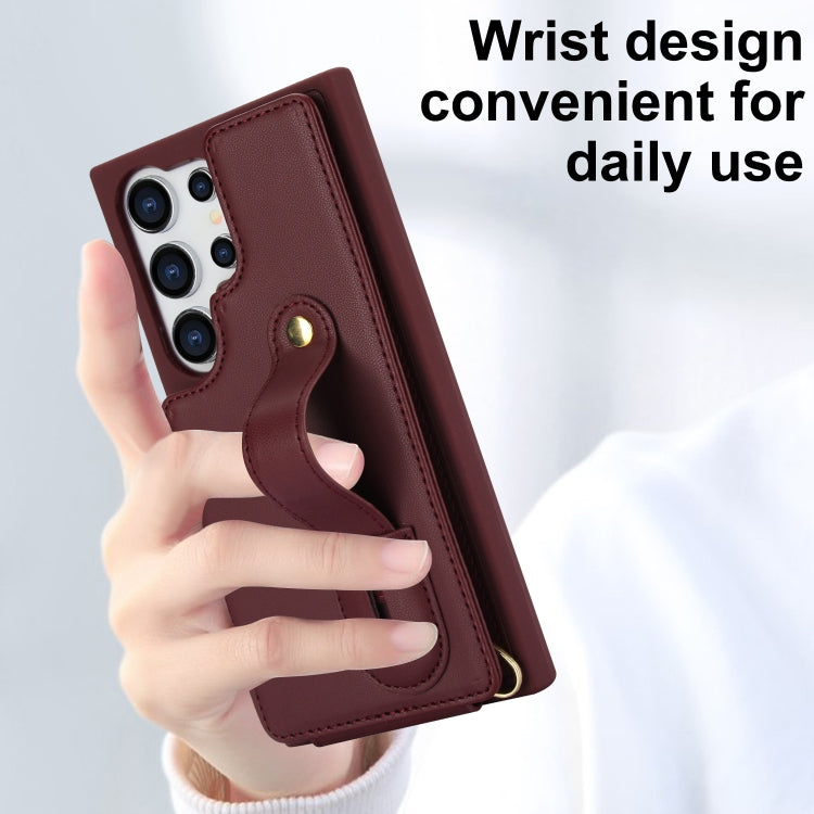 For Samsung Galaxy S25 Ultra 5G Wristband Vertical Flip Wallet Back Cover Phone Case with Long Lanyard(Wine Red) - free shipping - PMC TechLife - Order now!