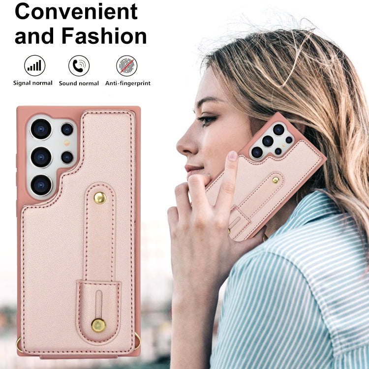 For Samsung Galaxy S25 Ultra 5G Wristband Vertical Flip Wallet Back Cover Phone Case with Long Lanyard(Rose Gold) - Galaxy S25 Ultra 5G Cases by PMC TechLife | Online Shopping South Africa | PMC TechLife | Buy Now Pay Later Mobicred