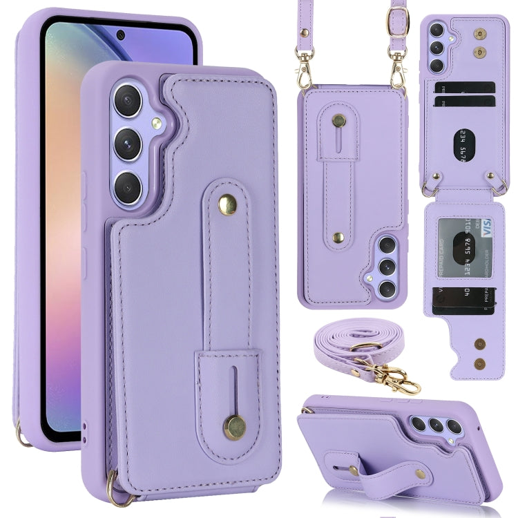 For Samsung Galaxy S25+ 5G Wristband Vertical Flip Wallet Back Cover Phone Case with Long Lanyard(Purple) - Galaxy S25+ 5G Cases by PMC TechLife | Online Shopping South Africa | PMC TechLife | Buy Now Pay Later Mobicred