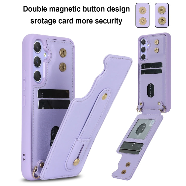 For Samsung Galaxy S25+ 5G Wristband Vertical Flip Wallet Back Cover Phone Case with Long Lanyard(Purple) - Galaxy S25+ 5G Cases by PMC TechLife | Online Shopping South Africa | PMC TechLife | Buy Now Pay Later Mobicred