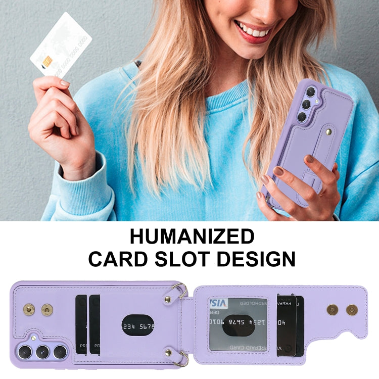 For Samsung Galaxy S25+ 5G Wristband Vertical Flip Wallet Back Cover Phone Case with Long Lanyard(Purple) - Galaxy S25+ 5G Cases by PMC TechLife | Online Shopping South Africa | PMC TechLife | Buy Now Pay Later Mobicred