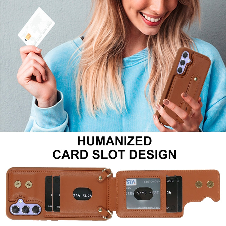 For Samsung Galaxy S25+ 5G Wristband Vertical Flip Wallet Back Cover Phone Case with Long Lanyard(Brown) - Galaxy S25+ 5G Cases by PMC TechLife | Online Shopping South Africa | PMC TechLife | Buy Now Pay Later Mobicred