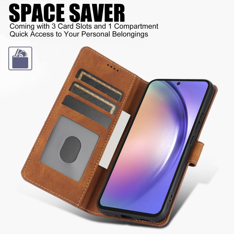 For Samsung Galaxy S25 5G Fantasy Skin-feel Calfskin Texture Leather Phone Case(Brown) - Galaxy S25 5G Cases by PMC TechLife | Online Shopping South Africa | PMC TechLife | Buy Now Pay Later Mobicred