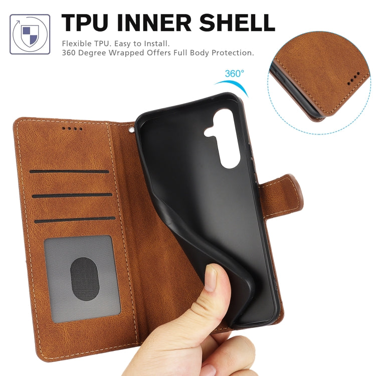 For Samsung Galaxy S25+ 5G Fantasy Skin-feel Calfskin Texture Leather Phone Case(Brown) - Galaxy S25+ 5G Cases by PMC TechLife | Online Shopping South Africa | PMC TechLife | Buy Now Pay Later Mobicred