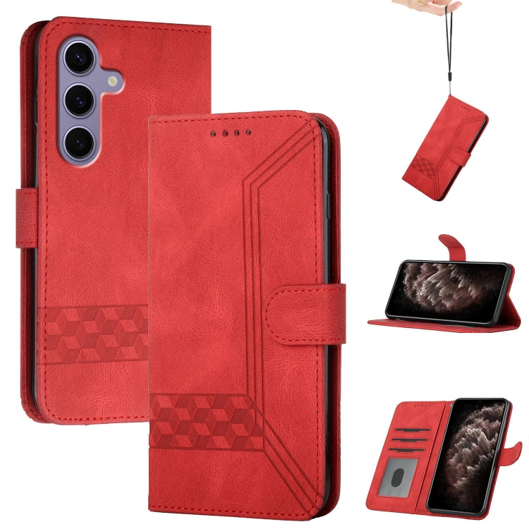 For Samsung Galaxy S25 5G Cubic Skin Feel Flip Leather Phone Case(Red) - Galaxy S25 5G Cases by PMC TechLife | Online Shopping South Africa | PMC TechLife | Buy Now Pay Later Mobicred