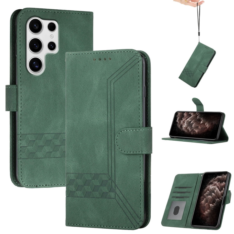 For Samsung Galaxy S25 Ultra 5G Cubic Skin Feel Flip Leather Phone Case(Green) - Galaxy S25 Ultra 5G Cases by PMC TechLife | Online Shopping South Africa | PMC TechLife | Buy Now Pay Later Mobicred