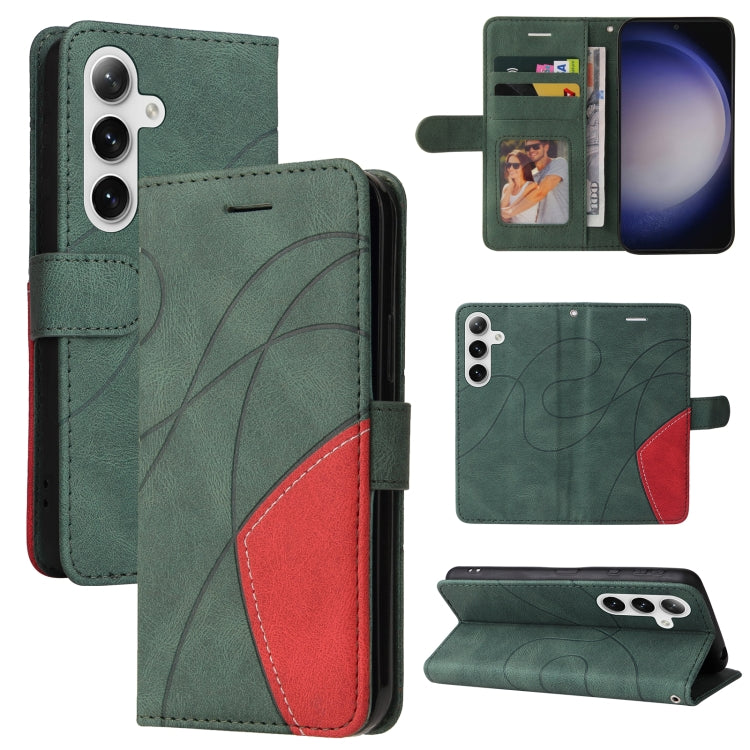 For Samsung Galaxy S25 / S24 5G Dual-color Splicing Flip Leather Phone Case(Green) - Galaxy S25 5G Cases by PMC Jewellery | Online Shopping South Africa | PMC Jewellery | Buy Now Pay Later Mobicred