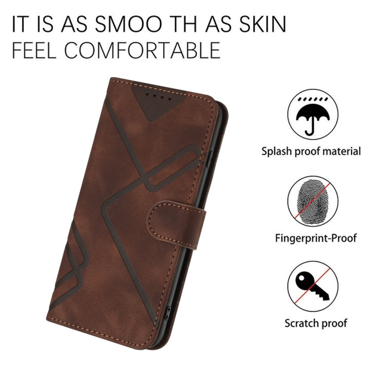 For Samsung Galaxy S25+ 5G Line Pattern Skin Feel Leather Phone Case(Coffee) - Galaxy S25+ 5G Cases by PMC Jewellery | Online Shopping South Africa | PMC Jewellery | Buy Now Pay Later Mobicred