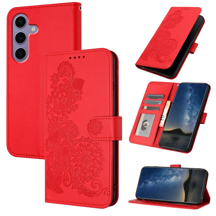 For Samsung Galaxy S25 5G Datura Flower Embossed Flip Leather Phone Case(Red) - Galaxy S25 5G Cases by PMC TechLife | Online Shopping South Africa | PMC TechLife | Buy Now Pay Later Mobicred