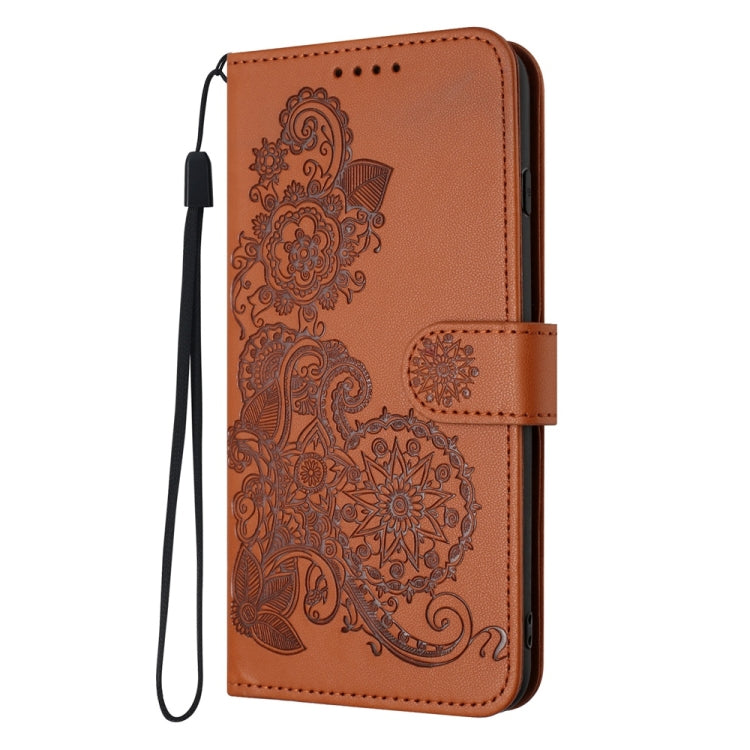 For Samsung Galaxy S25 5G Datura Flower Embossed Flip Leather Phone Case(Brown) - Galaxy S25 5G Cases by PMC Jewellery | Online Shopping South Africa | PMC Jewellery | Buy Now Pay Later Mobicred