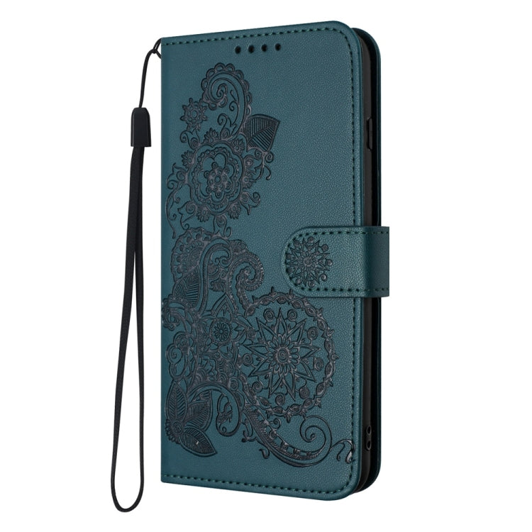 For Samsung Galaxy S25 5G Datura Flower Embossed Flip Leather Phone Case(Dark Green) - Galaxy S25 5G Cases by PMC Jewellery | Online Shopping South Africa | PMC Jewellery | Buy Now Pay Later Mobicred