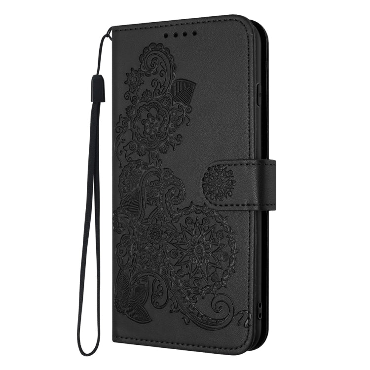 For Samsung Galaxy S25 5G Datura Flower Embossed Flip Leather Phone Case(Black) - Galaxy S25 5G Cases by PMC Jewellery | Online Shopping South Africa | PMC Jewellery | Buy Now Pay Later Mobicred
