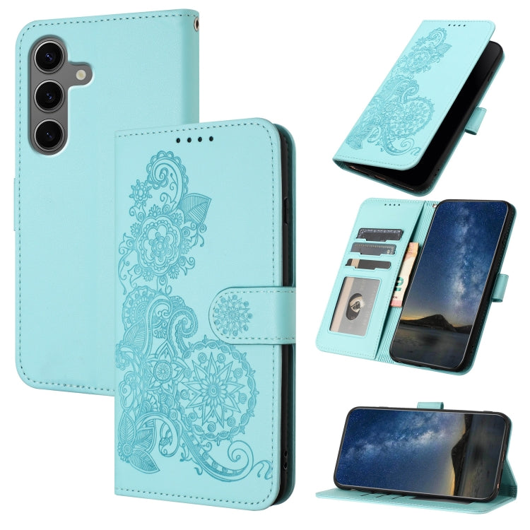 For Samsung Galaxy S25+ 5G Datura Flower Embossed Flip Leather Phone Case(Light Blue) - free shipping - PMC Jewellery - Order now!