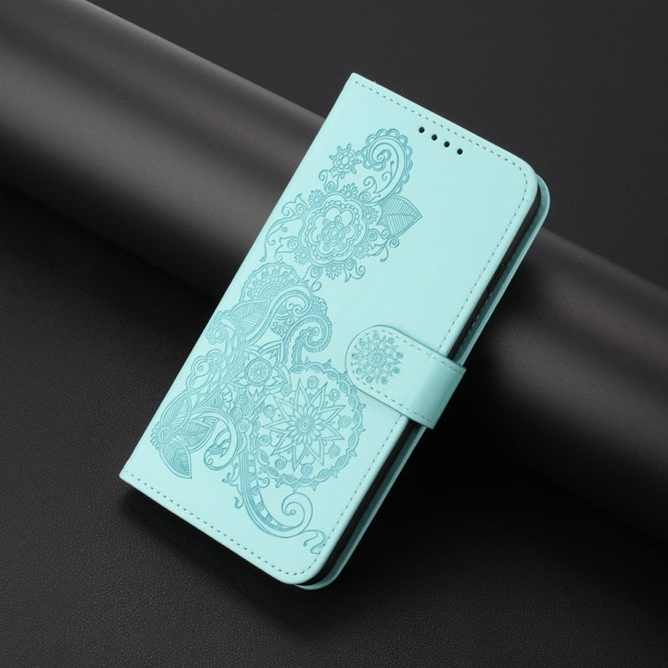 For Samsung Galaxy S25+ 5G Datura Flower Embossed Flip Leather Phone Case(Light Blue) - free shipping - PMC Jewellery - Order now!