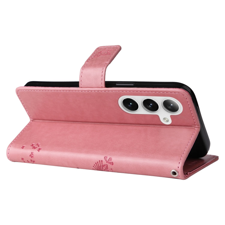 For Samsung Galaxy S25 / S24 5G Tree & Cat Embossed Pattern Flip Leather Phone Case(Pink) - free shipping - PMC Jewellery - Order now!