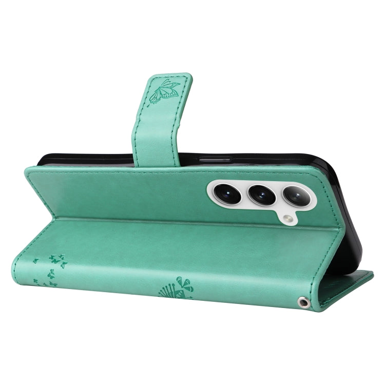 For Samsung Galaxy S25 / S24 5G Tree & Cat Embossed Pattern Flip Leather Phone Case(Green) - Galaxy S25 5G Cases by PMC Jewellery | Online Shopping South Africa | PMC Jewellery | Buy Now Pay Later Mobicred