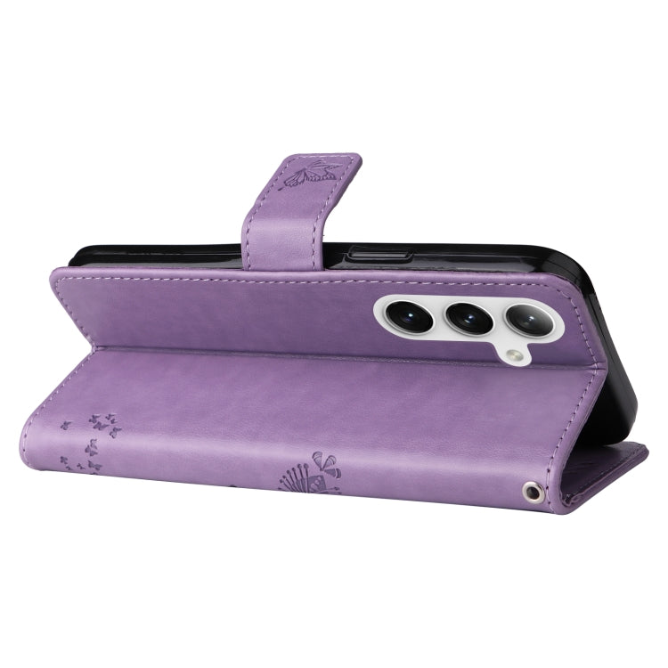 For Samsung Galaxy S25 / S24 5G Tree & Cat Embossed Pattern Flip Leather Phone Case(Light Purple) - Galaxy S25 5G Cases by PMC TechLife | Online Shopping South Africa | PMC TechLife | Buy Now Pay Later Mobicred