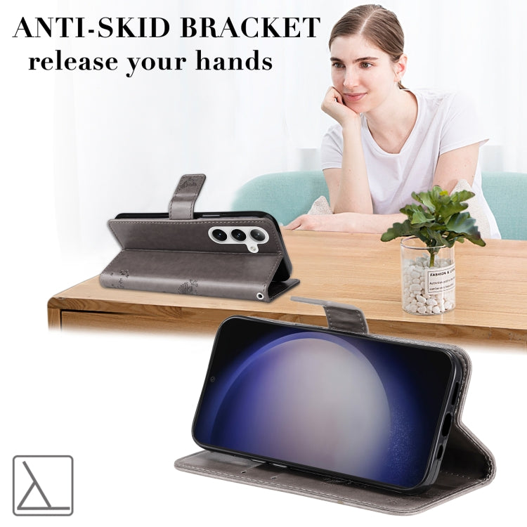 For Samsung Galaxy S25+ / S24+ 5G Tree & Cat Embossed Pattern Flip Leather Phone Case(Grey) - Galaxy S25+ 5G Cases by PMC Jewellery | Online Shopping South Africa | PMC Jewellery | Buy Now Pay Later Mobicred