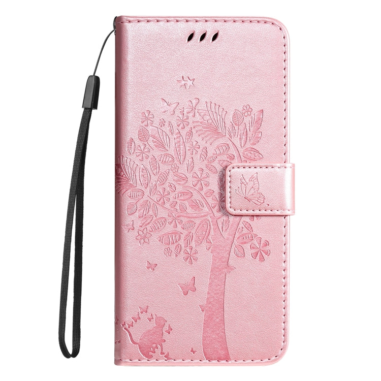 For Samsung Galaxy S25 Ultra 5G Tree & Cat Embossed Pattern Flip Leather Phone Case(Rose Gold) - Galaxy S25 Ultra 5G Cases by PMC TechLife | Online Shopping South Africa | PMC TechLife | Buy Now Pay Later Mobicred