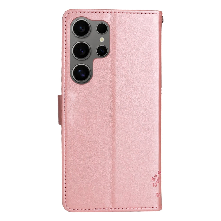 For Samsung Galaxy S25 Ultra 5G Tree & Cat Embossed Pattern Flip Leather Phone Case(Rose Gold) - Galaxy S25 Ultra 5G Cases by PMC TechLife | Online Shopping South Africa | PMC TechLife | Buy Now Pay Later Mobicred