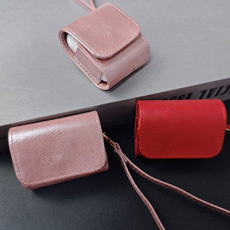 For AirPods Pro 2 Cowhide Texture PU Headset Shockproof Case(Red) - For AirPods Pro 2 by PMC Jewellery | Online Shopping South Africa | PMC Jewellery | Buy Now Pay Later Mobicred