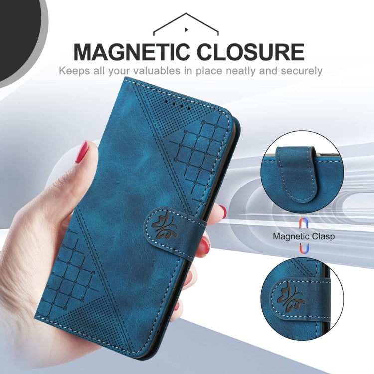 For Samsung Galaxy S25 5G Grid Butterfly Embossed Pattern Leather Phone Case with Lanyard(Dark Blue) - free shipping - PMC Jewellery - Order now!