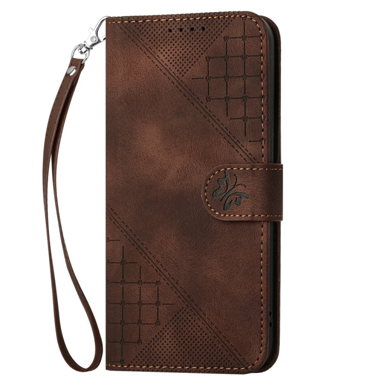 For Samsung Galaxy S25+ 5G YX0080 Grid Butterfly Embossed Pattern Flip Leather Phone Case with Lanyard(Coffee) - Galaxy S25+ 5G Cases by PMC TechLife | Online Shopping South Africa | PMC TechLife | Buy Now Pay Later Mobicred