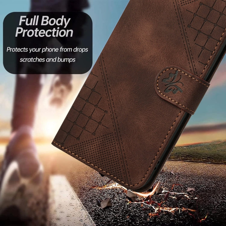 For Samsung Galaxy S25+ 5G YX0080 Grid Butterfly Embossed Pattern Flip Leather Phone Case with Lanyard(Coffee) - Galaxy S25+ 5G Cases by PMC TechLife | Online Shopping South Africa | PMC TechLife | Buy Now Pay Later Mobicred