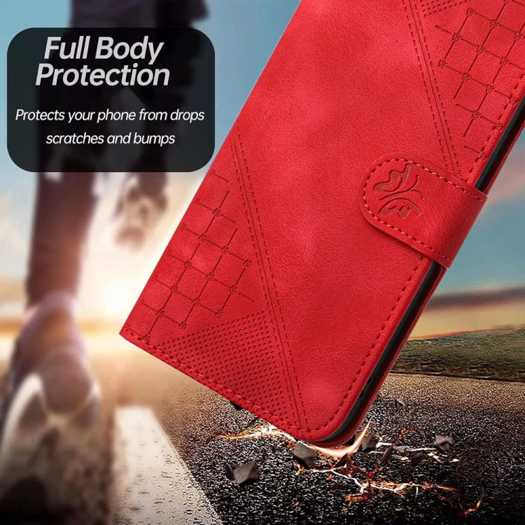 For Samsung Galaxy S25 Ultra 5G YX0080 Grid Butterfly Embossed Pattern Flip Leather Phone Case with Lanyard(Red) - Galaxy S25 Ultra 5G Cases by PMC TechLife | Online Shopping South Africa | PMC TechLife | Buy Now Pay Later Mobicred