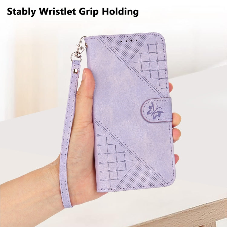 For Samsung Galaxy S25 Ultra 5G Grid Butterfly Embossed Pattern Leather Phone Case with Lanyard(Light Purple) - free shipping - PMC TechLife - Order now!