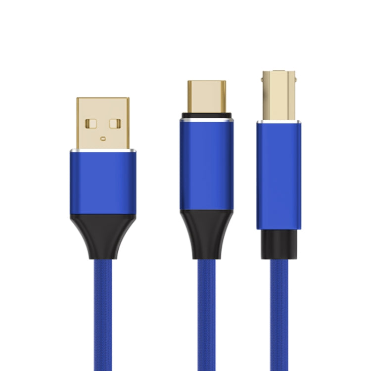 2 in 1 Type-C and USB-A to USB-B MIDI Instruments Printer Cable, Length: 1m, Length:1m(Blue) - Multifunctional Cable by PMC Jewellery | Online Shopping South Africa | PMC Jewellery | Buy Now Pay Later Mobicred