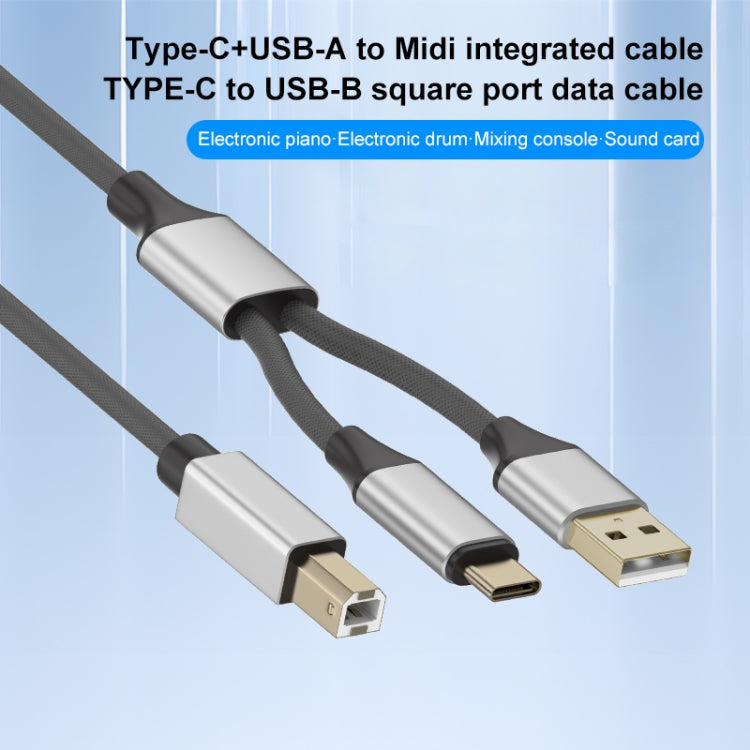 2 in 1 Type-C and USB-A to USB-B MIDI Instruments Printer Cable, Length: 1m, Length:1m(Black Gold) - Multifunctional Cable by PMC Jewellery | Online Shopping South Africa | PMC Jewellery | Buy Now Pay Later Mobicred