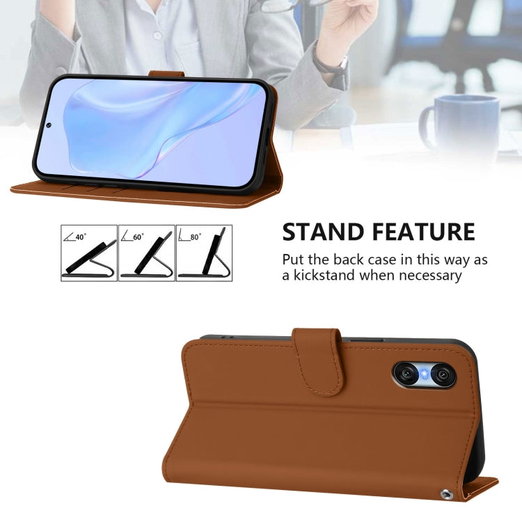 For Sony Xperia 10 VI 2024 Skin Feel Solid Color Leather Phone Case with Lanyard(Brown) - free shipping - PMC Jewellery - Order now!