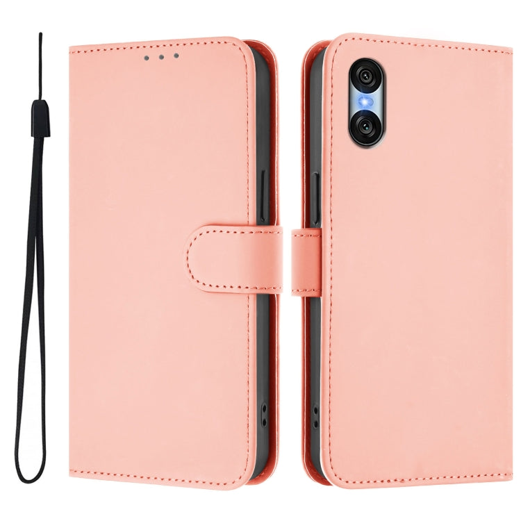 For Sony Xperia 10 VI 2024 Skin Feel Solid Color Leather Phone Case with Lanyard(Pink) - Sony Cases by PMC Jewellery | Online Shopping South Africa | PMC Jewellery | Buy Now Pay Later Mobicred