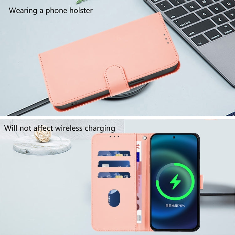 For iPhone 16e Skin Feel Solid Color Leather Phone Case with Lanyard(Pink) - iPhone 16e Cases by PMC TechLife | Online Shopping South Africa | PMC TechLife | Buy Now Pay Later Mobicred