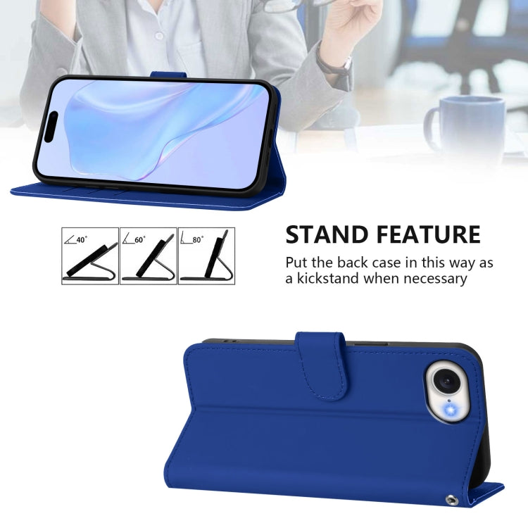 For iPhone 16e Skin Feel Solid Color Leather Phone Case with Lanyard(Dark Blue) - iPhone 16e Cases by PMC TechLife | Online Shopping South Africa | PMC TechLife | Buy Now Pay Later Mobicred
