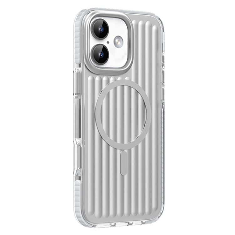 For iPhone 16 Mutural Corrugated Texture Magsafe Magnetic Shockproof Phone Case(Silver) - free shipping - PMC Jewellery - Order now!