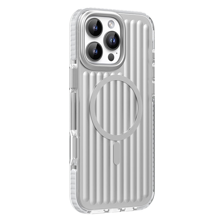 For iPhone 16 Pro Mutural Corrugated Texture Magsafe Magnetic Shockproof Phone Case(Silver) - free shipping - PMC Jewellery - Order now!