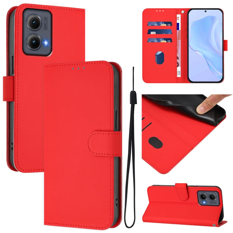 For Motorola Edge 5G 2024 Skin Feel Solid Color Leather Phone Case with Lanyard(Red) - free shipping - PMC Jewellery - Order now!