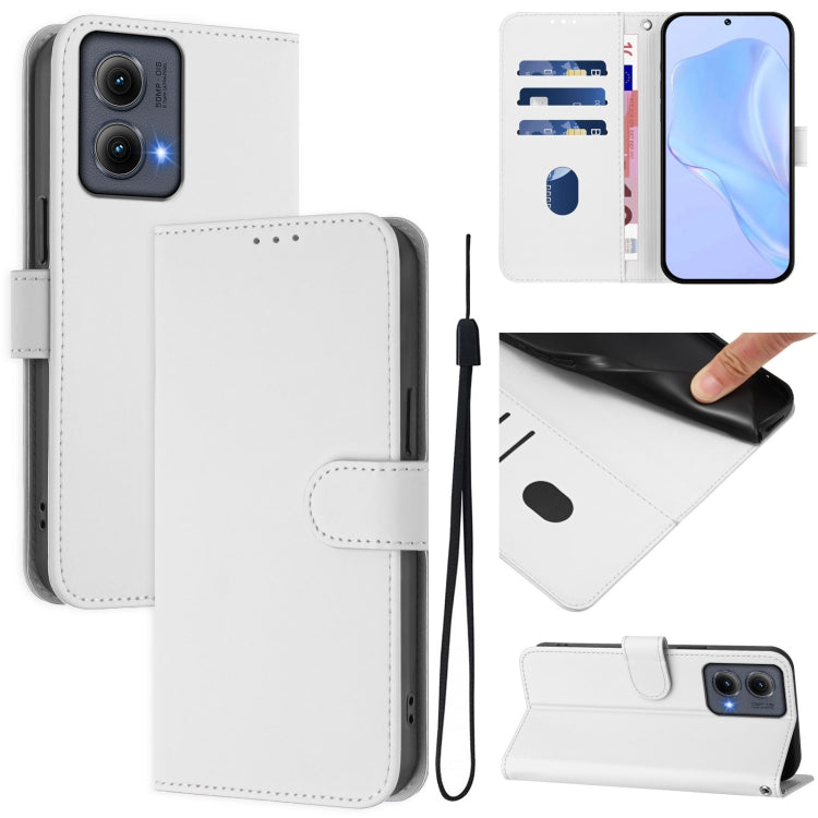 For Motorola Edge 5G 2024 Skin Feel Solid Color Leather Phone Case with Lanyard(White) - Motorola Cases by PMC Jewellery | Online Shopping South Africa | PMC Jewellery | Buy Now Pay Later Mobicred