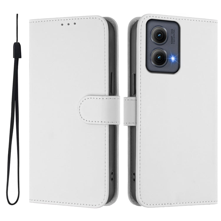 For Motorola Edge 5G 2024 Skin Feel Solid Color Leather Phone Case with Lanyard(White) - Motorola Cases by PMC Jewellery | Online Shopping South Africa | PMC Jewellery | Buy Now Pay Later Mobicred