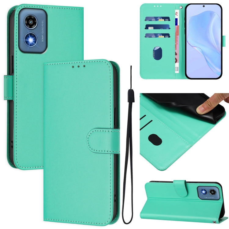 For Motorola Moto G Play 5G 2024 Global Skin Feel Solid Color Leather Phone Case with Lanyard(Green) - Motorola Cases by PMC Jewellery | Online Shopping South Africa | PMC Jewellery | Buy Now Pay Later Mobicred