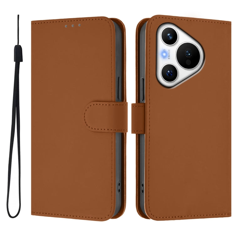 For Huawei Pura 70 Skin Feel Solid Color Leather Phone Case with Lanyard(Brown) - Huawei Cases by PMC Jewellery | Online Shopping South Africa | PMC Jewellery | Buy Now Pay Later Mobicred